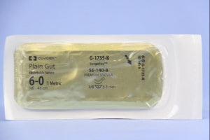 Medtronic USA Premium Reverse Cutting Absorbable Suture - Plain Gut Absorbable Suture, Premium Spatula, 3/8 Circle, SE-140-8, 18" L, Size 6-0 - G-1735-K