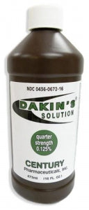 Century Pharmaceuticals Dakin's Quarter Strength Solution - Dakin Solution, 0.125%, 1/4 Strength, No Return - 0436-0672-16