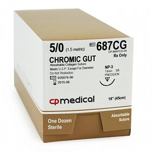 CP Medical Chromic Gut Natural Absorbable Suture - SUTURE, CHROMIC GUT, 5/0, 18", NATURAL, P-3 - 687CG