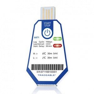 Control Company Traceable Single-Use Data Loggers - LOGGER, DATA, 10 DAY, 1 MIN, 2 TO 8C, 40/PK - 6471