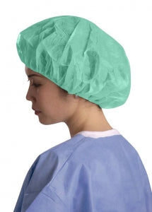 Medline Single-Ply Polypropylene Bouffant Caps - Single-Ply Spunbond Polypropylene Bouffant Caps, 21", Green - CRI1000