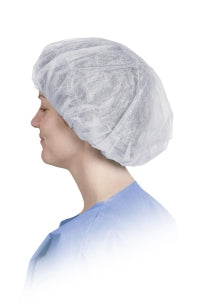 Medline Single-Ply Polypropylene Bouffant Caps - Single-Ply Spunbond Polypropylene Bouffant Caps, 24", White - CRI1003