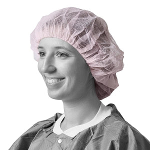 Medline Single-Ply Polypropylene Bouffant Caps - Single-Ply Spunbond Polypropylene Bouffant Caps, 24", Pink - CRI1008