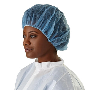 Medline Single-Ply Polypropylene Bouffant Caps - Medium-Weight Single-Ply Spunbond Polypropylene Bouffant Caps, 24", Blue - CRI1202