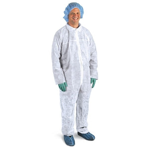 Medline Medium-Weight Spunbond Coveralls - Spunbonded Coveralls with Straight Wrists and Ankles, Size 2XL, White - CRI3001