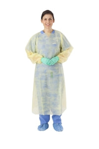 Medline Light Weight PP Over-The-Head Cover Gown - Classic Cover Lightweight Spunbond Polypropylene Isolation Gowns with Thumb Loops and Neck Ties, Yellow, Size Regular / Large - CRI4200