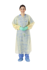 Medline Light Weight PP Over-The-Head Cover Gown - Classic Cover Lightweight Spunbond Polypropylene Isolation Gowns with Thumb Loops and Neck Ties, Yellow, Size XL - CRI4201