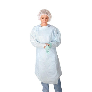 Medline Polyethylene Fluid-Resistant Protective Gowns - Polyethylene Isolation Gowns with Thumb Loop, Blue, Universal Size - CRI5010