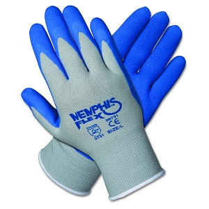 MCR Safety Memphis Flex Seamless Nylon Knitted Gloves - NXG 13 Gauge Gloves, Gray Nylon Shell and Blue Foam Latex Coated, Size L - 96731L