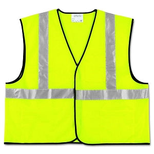 MCR Safety Class 2 Fluorescent Lime Safety Vests - Class 2 Safety Vest, Fluorescent Lime with Silver Stripe, Polyester, Large - VCL2SLL