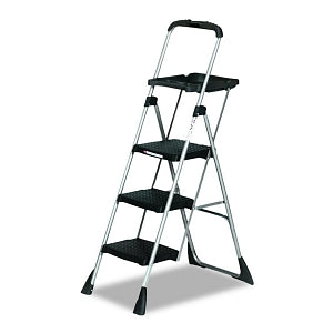 Cosco Max Work Three-Step Steel Platform Ladder - Max Work Steel Platform Folding Stool, Black, 22"w x 31"d x 55"h, 3-Step - 11880PBLW1