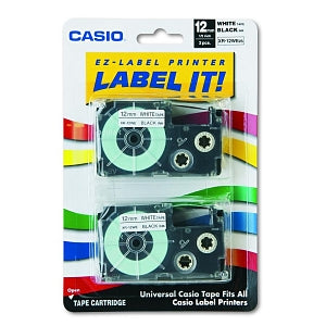 Casio EX-Label Printer Label It! Label Printer Tape - Label It! Black Text on White 12 mm x 26-ft. Tape Cassettes for KL Label Makers - XR12WE2S