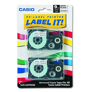 Casio EX-Label Printer Label It! Label Printer Tape - Label It! Black Text on White 9 mm x 26-ft. Tape Cassettes for KL Label Makers - XR9WE2S