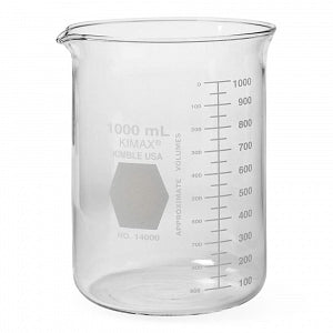 DWK Life Sciences Kimble Griffin Low Scale Beakers - Low No-Spout Griffin Glass Beaker with Scale, 1, 000 mL - 14000-1000