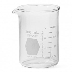 DWK Life Sciences Kimble Griffin Low Scale Beakers - Low No-Spout Griffin Glass Beaker with Scale, 100 mL - 14000-100