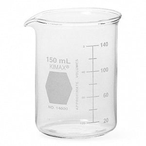 DWK Life Sciences Kimble Griffin Low Scale Beakers - Low No-Spout Griffin Glass Beaker with Scale, 150 mL - 14000-150