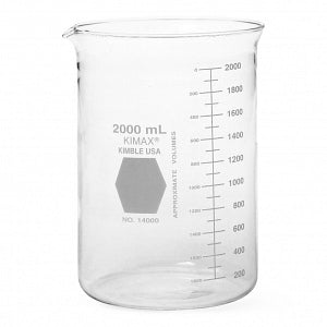 DWK Life Sciences Kimble Griffin Low Scale Beakers - Low No-Spout Griffin Glass Beaker with Scale, 2, 000 mL - 14000-2000