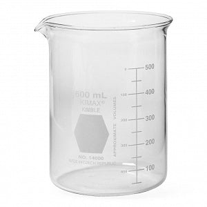 DWK Life Sciences Kimble Griffin Low Scale Beakers - Low No-Spout Griffin Glass Beaker with Scale, 600 mL - 14000-600