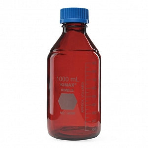 DWK Kimble Round Glass Media Bottles with Blue Screw Caps - GL 45 Media Storage Bottles, RAY-SORB, 1, 000 mL Capacity, 100 mL to 900 mL Graduation Range, Blue Polypropylene Cap - 14399-1000