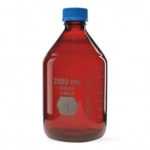 DWK Kimble Round Glass Media Bottles with Blue Screw Caps - GL 45 Media Storage Bottles, RAY-SORB, 2, 000 mL Capacity, 400 mL to 1, 800 mL Graduation Range, Blue Polypropylene Cap - 14399-2000