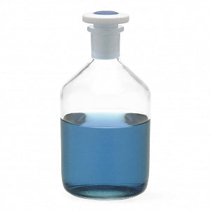 DWK Life Sciences Kimble PIFE Stopper solution Bottle - Narrow Mouth Bottle, Clear Glass, 500 mL Capacity, Blue Stopper Size 24 - 15097-500