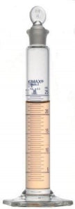 DWK Life Sciences Kimble Class B Cylinder w/Single Metric Blue - Class B Cylinder with Single Metric Blue Scale, Standard Taper Stopper, 25mL - 20040-25