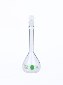 DWK Kimble Class A Volumetric Flask with Vertical Stripe - FLASK, VOLUME, CLASSA, GRN SCALE, 250ML - 28014E-250