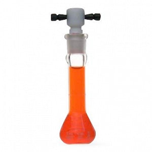 DWK Kimble Class A Volumetric Flask w/Color Coded PTFE Stopper - KIMAX Class A Volumetric Flask with Black Standard Taper PTFE Stopper, Calibrated To Contain, 5mL - 28014F-5