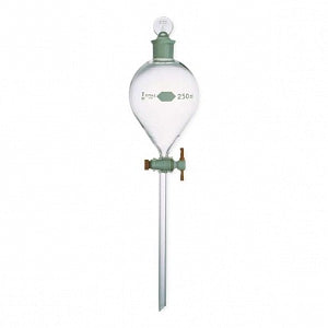 DWK Life Sciences Kimble Separatory Funnel with Stopcock - Globe KIMAX Separatory Funnel with PTFE Stopcock, 250 mL Funnel, 175 mm Stem Length - 29043F-250