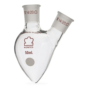 DWK Kimble Pear Shaped Two Neck Heavy Wall Distilling Flasks - FLASK 50ML 14/20 14/20 - 294760-0050