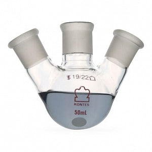 DWK Life Sciences Kimble Angled Three Neck RB Flask - Angled 3-Neck Round-Bottom Distilling Flask, 19/22 Center ST Joint, 19/22 Side ST Joint, 25mL - 295510-0025