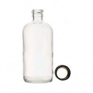 DWK Life Sciences Kimble 1OZ Clear Glass Boston Round Bottle - Boston Round Clear Glass Bottle, Phenolic Cap with Polyethylene Cone Liner, 1oz., Bulk Packs - 5110120C-25