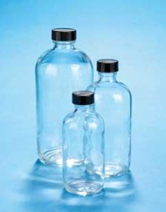 DWK Life Sciences Kimble 16OZ Clear Glass Boston Round Bottle - Boston Round Clear Glass Bottle, Phenolic Cap with PTFE-Faced Foam Liner, 16oz., Convenience Packs - 5111628V-26