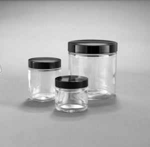 DWK Kimble Clear Glass Straight-Sided Small PackCap Attached - Straight-Sided Clear Glass Jar, Phenolic Cap with Pulp / Vinyl Liner, 2oz., Convenience Packs - 5410253V-21