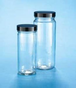 DWK Kimble Clr Tall Glass Straight-Sided Jars Cap Attached - Tall Straight-Sided Clear Glass Jar, Phenolic Cap with PTFE-Faced Foam Liner, 8oz., Convenience Packs - 5510858V-86