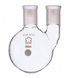 DWK Kimble Two Vertical Neck Round Bottom Boiling Flasks - Two Vertical Neck Round Bottom Boiling Flask, 34/45, 24/40, 500 mL - 605000-1224