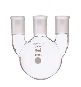 DWK Life Sciences Kimble Three Vertical Neck RB Flask - 3-Neck Round-Bottom Flask, 29/42 Center ST Joint, 29/42 Side ST Joint, 250mL - 606000-4829