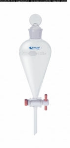 DWK Kimble KimCote KIMAX Squibb Separatory Funnels - KIMAX Squibb Separatory Funnel with KimCote Safety Coating, PTFE Stopcock, 1000mL - KC29048T-1000