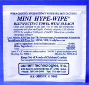 Current Technologies Hype-Wipe Bleach Towelettes - 3" x 3" Mini Hype-Wipe Bleach Towelette - 9803