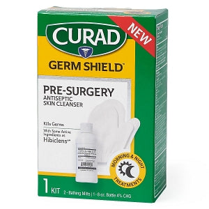 Medline CURAD Germ Shield with 4% CHG Preoperative Cleansing Kit - CURAD Germ Shield Antiseptic Skin Cleanser Kit with 2 Bathing Mitts and 4% CHG Solution - CUR1848