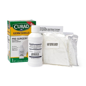 Medline CURAD Germ Shield with 4% CHG Preoperative Cleansing Kit - CURAD Germ Shield Antiseptic Skin Cleanser Kit with 2 Bathing Mitts and 4% CHG Solution - CUR1848