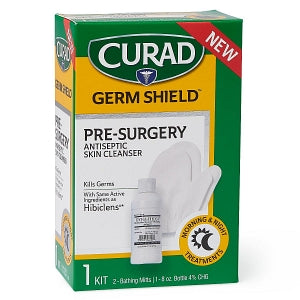 Medline CURAD Germ Shield with 4% CHG Preoperative Cleansing Kit - CURAD Germ Shield Antiseptic Skin Cleanser Kit with 2 Bathing Mitts and 4% CHG Solution - CUR1848