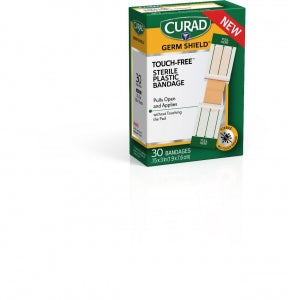 Medline CURAD Plastic Adhesive Bandages - CURAD Touch-Free Plastic Adhesive Bandage, 3/4" x 3", 30/Ct. - CUR1930P