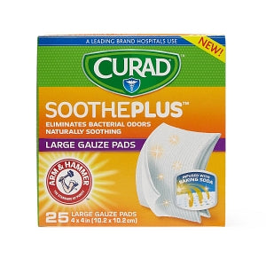 Medline CURAD SoothePlus Gauze Pads with ARM & HAMMER Baking Soda - CURAD SoothePlus 4" x 4" Gauze Pad, 25/Box - CUR204425AH