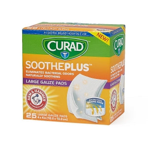 Medline CURAD SoothePlus Gauze Pads with ARM & HAMMER Baking Soda - CURAD SoothePlus 4" x 4" Gauze Pad, 25/Box - CUR204425AH