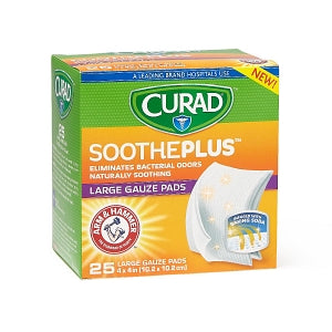 Medline CURAD SoothePlus Gauze Pads with ARM & HAMMER Baking Soda - CURAD SoothePlus 4" x 4" Gauze Pad, 25/Box - CUR204425AH