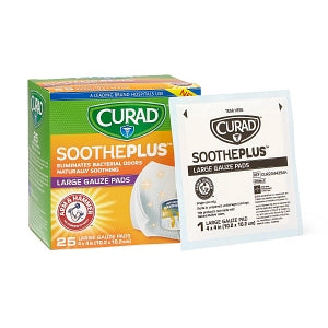 Medline CURAD SoothePlus Gauze Pads with ARM & HAMMER Baking Soda - CURAD SoothePlus 4" x 4" Gauze Pad, 25/Box - CUR204425AH