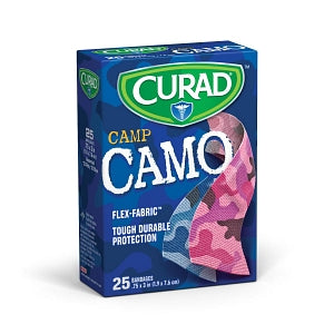 Medline CURAD Camo Flex-Fabric Adhesive Bandage - CURAD Pink / Blue Camo Flex-Fabric Adhesive Bandage, 3/4" x 3", 25/Box - CUR45702RB