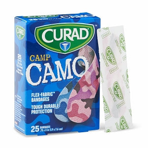 Medline CURAD Camo Flex-Fabric Adhesive Bandage - CURAD Pink / Blue Camo Flex-Fabric Adhesive Bandage, 3/4" x 3", 25/Box - CUR45702RB