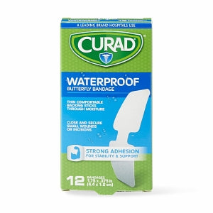 Medline CURAD Waterproof Butterfly Bandages - CURAD Butterfly Closure Waterproof Adhesive Bandage, 1-3/4" x 3/8" - CUR47442RB